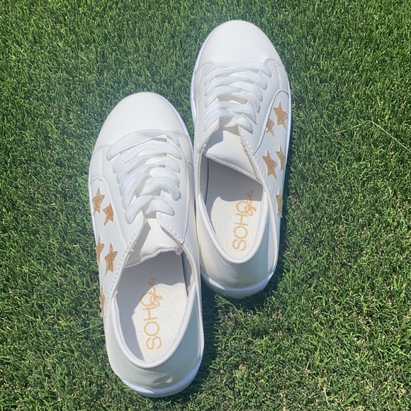 Sneakers with Gold Stars, White - Picture 6 of 10